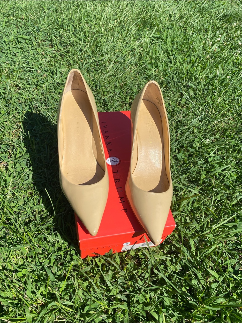 Ivanka Trump Nude Pointed-Toe Leather Pumps